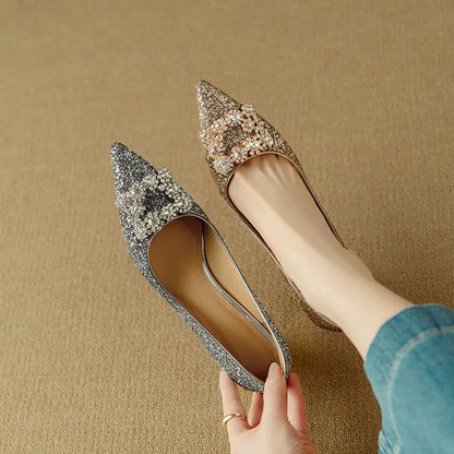 Sparkly High Heel Pumps with Crystal Strap Detail