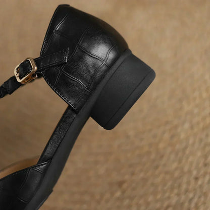 Women's Leather Mary Jane Flats Pointed Toe Black