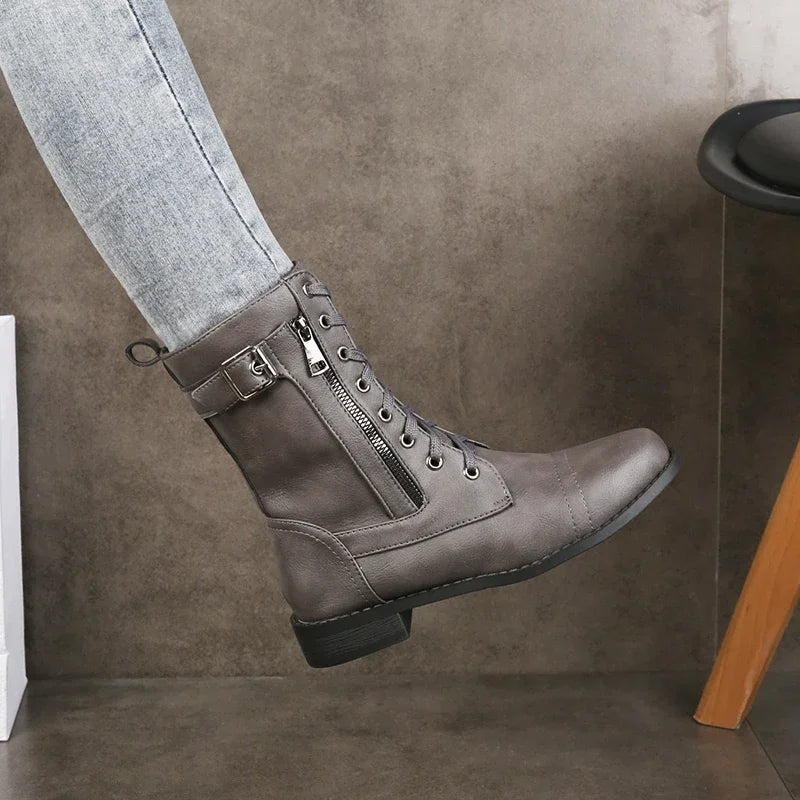 Women's Lace Up Boots Side Zip