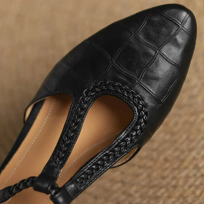 Women's Leather Mary Jane Flats Pointed Toe Black