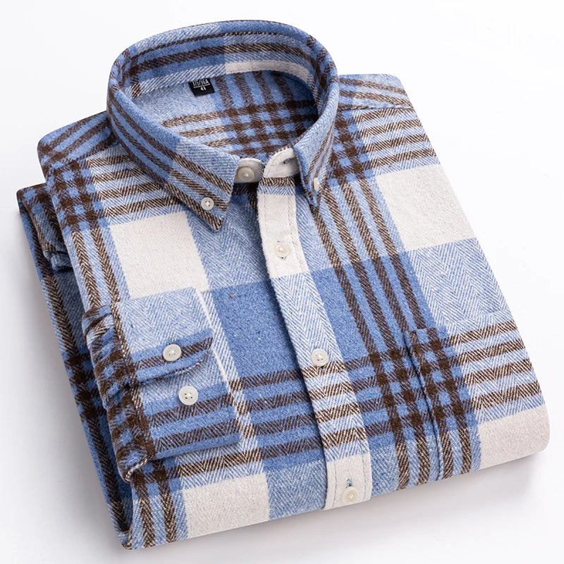 Men's Plaid Long Sleeve Shirt Button Front