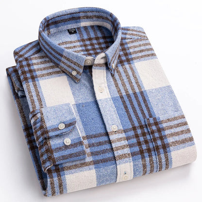Men's Plaid Dress Shirt Button Front Pointed Collar