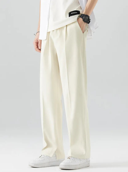 Men's Straight Leg Trousers Relaxed Fit Soft Fabric Full Length