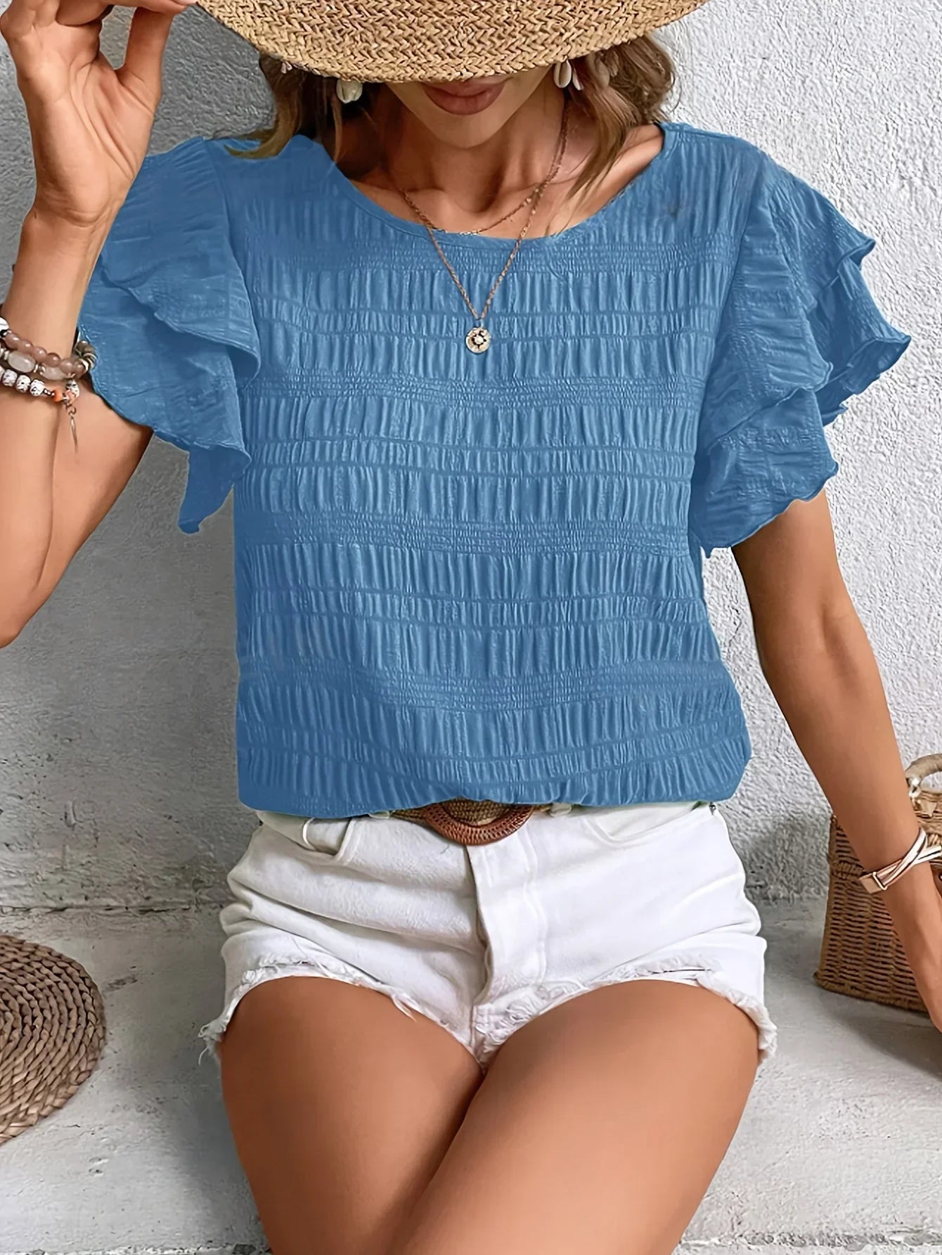 Women's Ruffle Sleeve Smocked Blouse