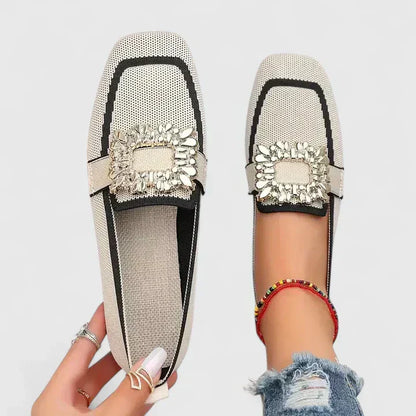Women's Square-Toe Loafers Leather Detail Front