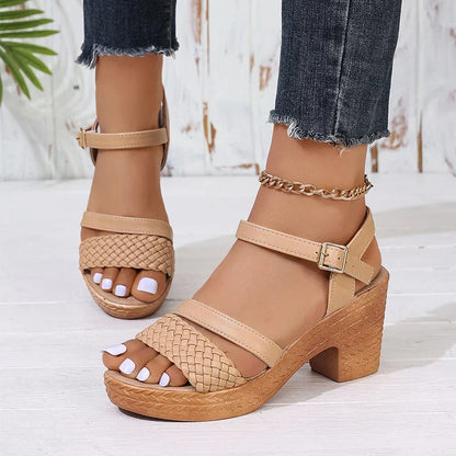 Women's Woven Open Toe Platform Heels - VibreMode