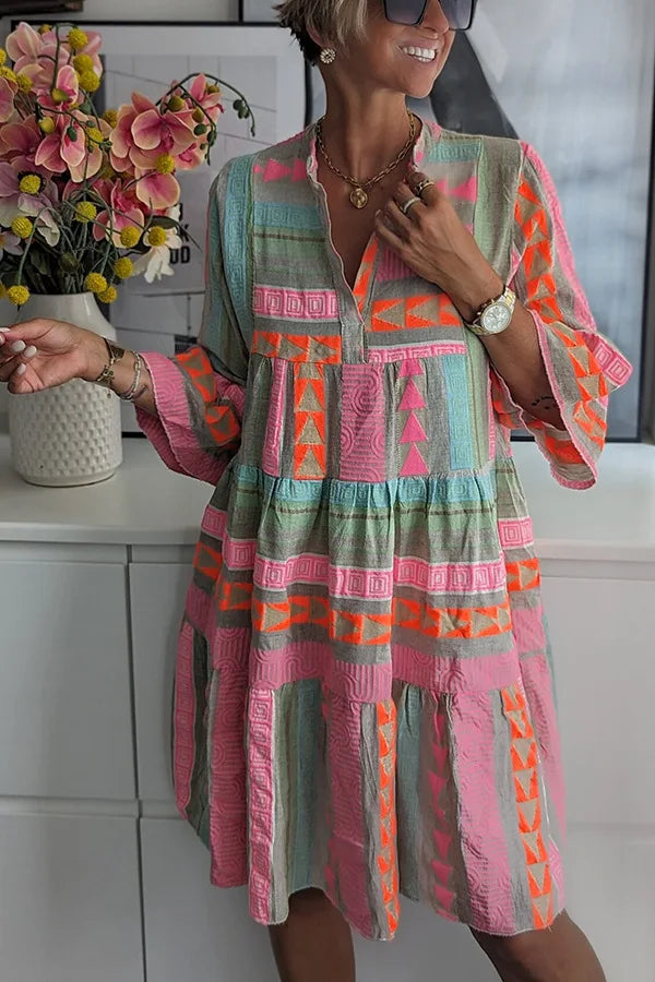 Women's Geometric Print Tiered Spring Dress