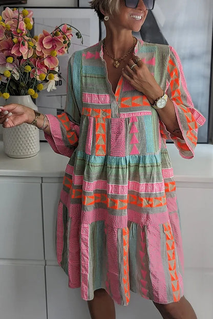 Women's Mini Dress Geometric Print Bell Sleeves