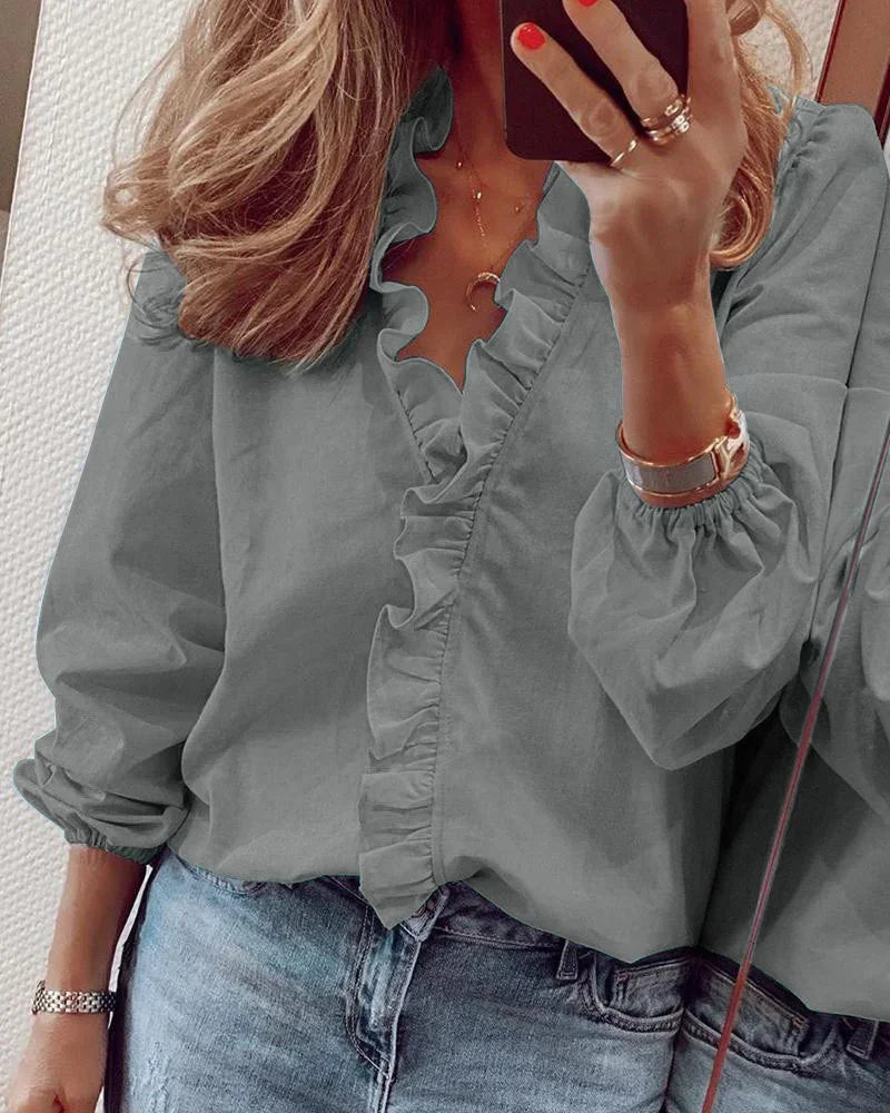 Women's Ruffle V-Neck Blouse