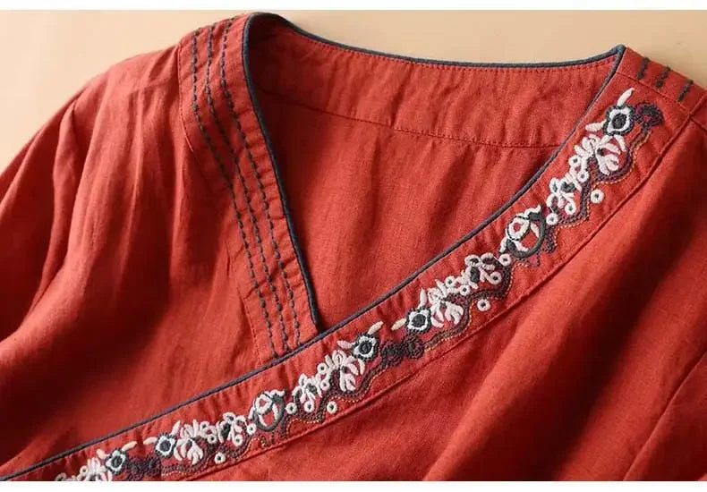 Women's Embroidered V-Neck Blouse