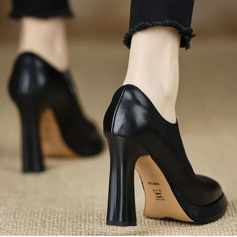 Elegant Women's High Block Heel Zip Pumps