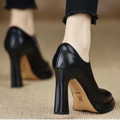 Women's High Heel Pumps Platform Block Heel Side Zipper