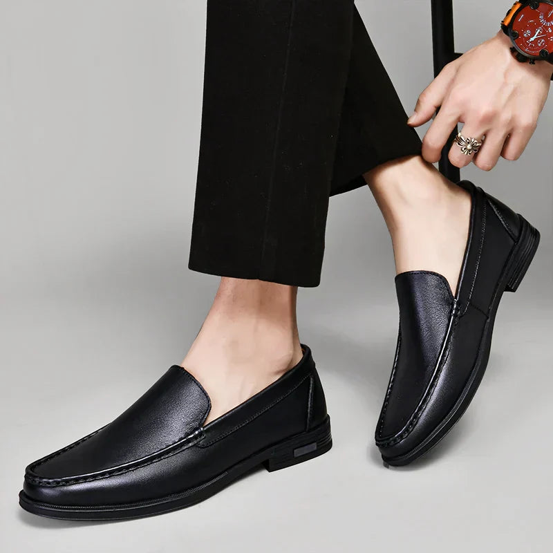 Barry Men's Slip-On Loafers Comfortable Leather Brown