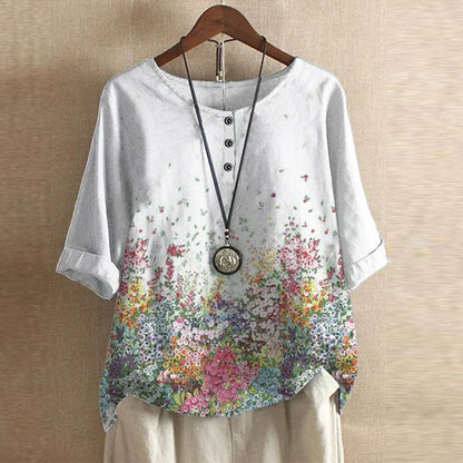 Women's Short Sleeve Blouse Cotton Button Front