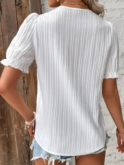 Women's Lace Trim Puff Sleeve Blouse