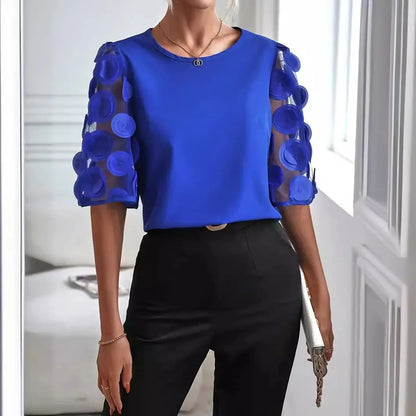 Women's V-Neck Blouse Sheer Sleeves