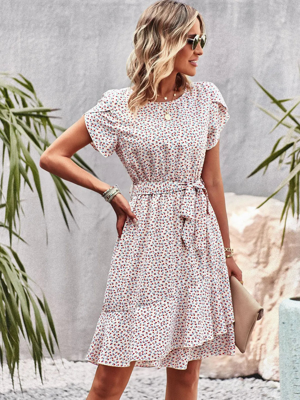 Women's Ruffle Dress Soft Flutter Sleeves