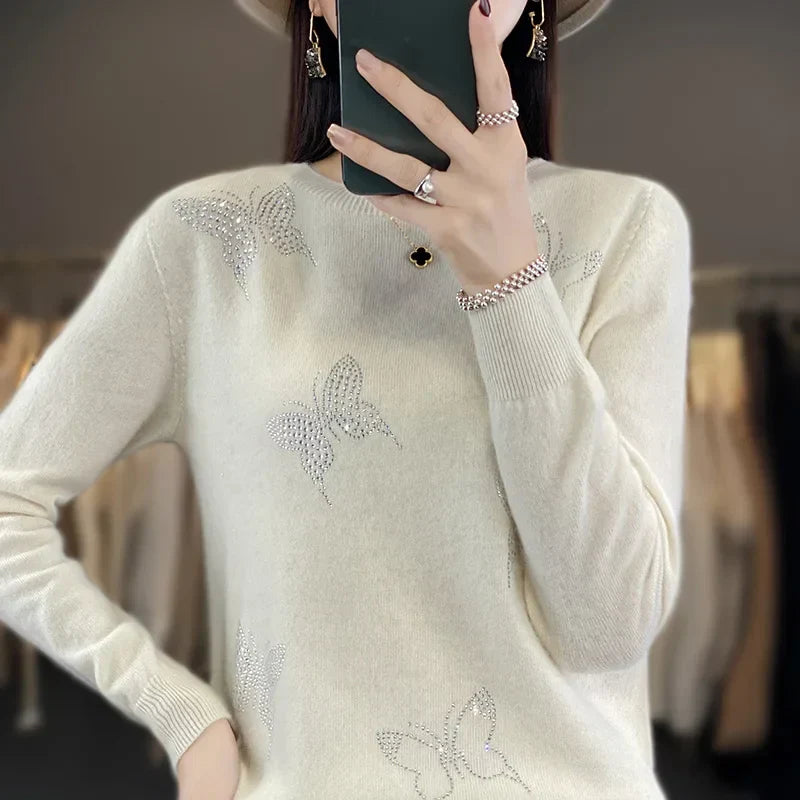 Women's Patterned Sweater Butterfly Design