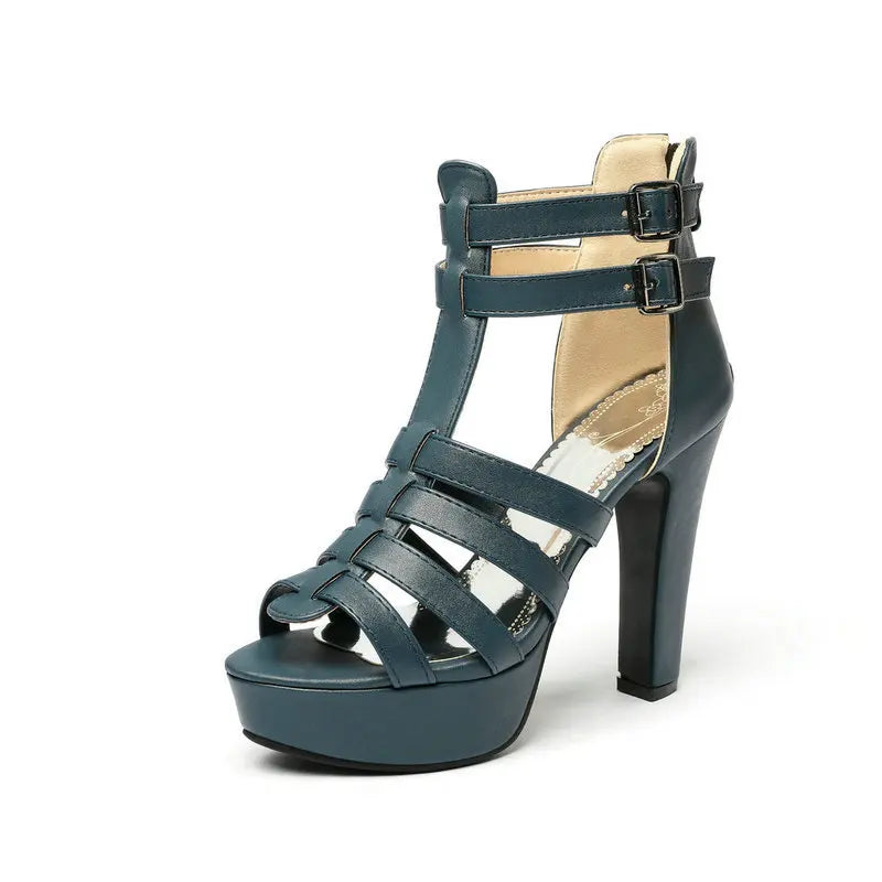 Women's Leather Flat Sandals Wide Fit Platform