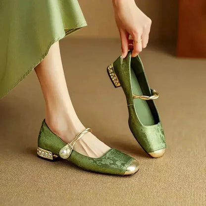 Sparkly Buckle Mary Jane Pumps for Women - VibreMode