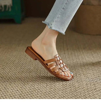 Women's Leather Flat Slides