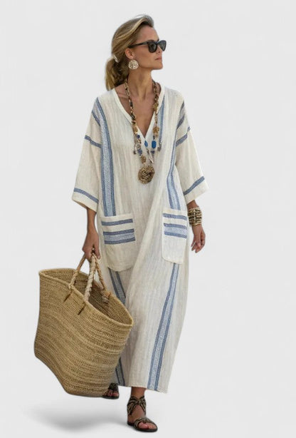 Women's Casual Striped V-Neck Maxi Dress