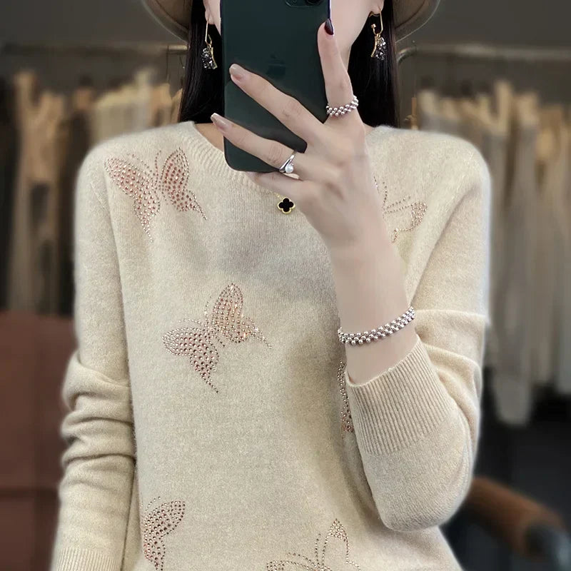 Women's Patterned Sweater Butterfly Design - VibreMode