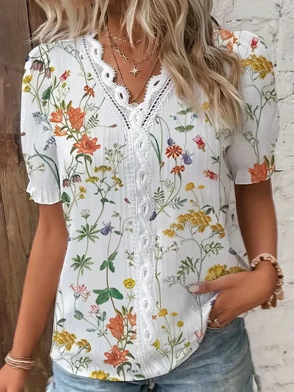 Women's V-Neck Floral Lace Blouse