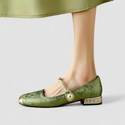 Women's Mary Jane Shoes Low Block Heel Metallic Accents