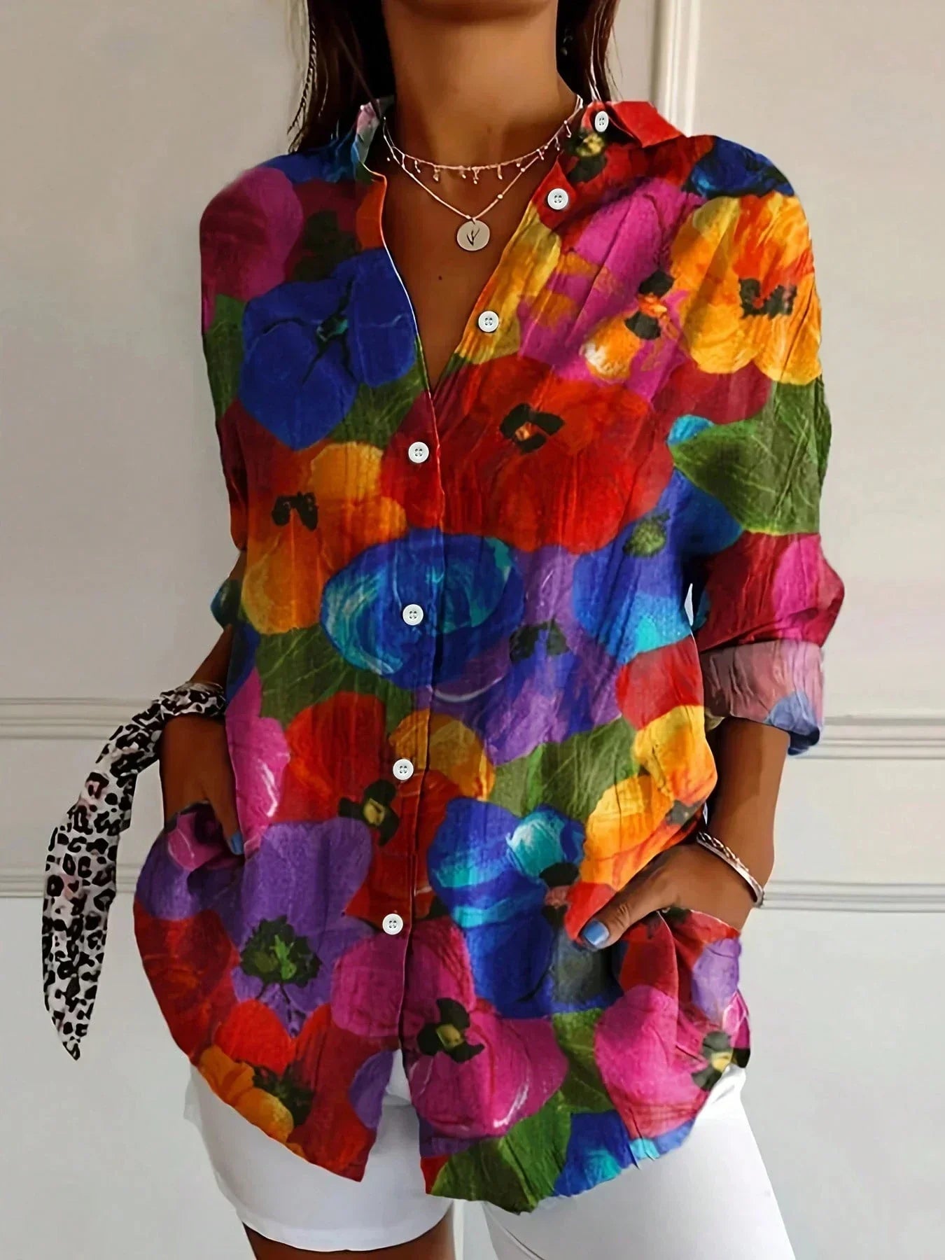 Women's Abstract Print Blouse Button Front