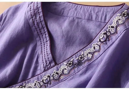 Women's Embroidered V-Neck Blouse