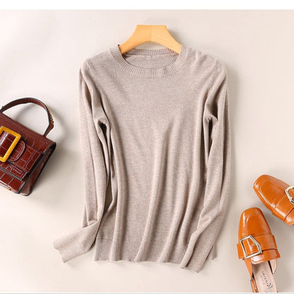 Women's Cashmere Sweater Classic Neckline Autumn Beige
