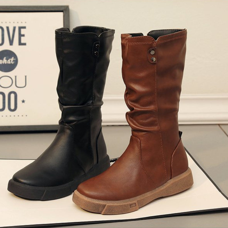 Women's Vegan Leather Boots Waterproof Zipper