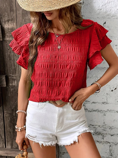 Women's Ruffle Sleeve Smocked Blouse