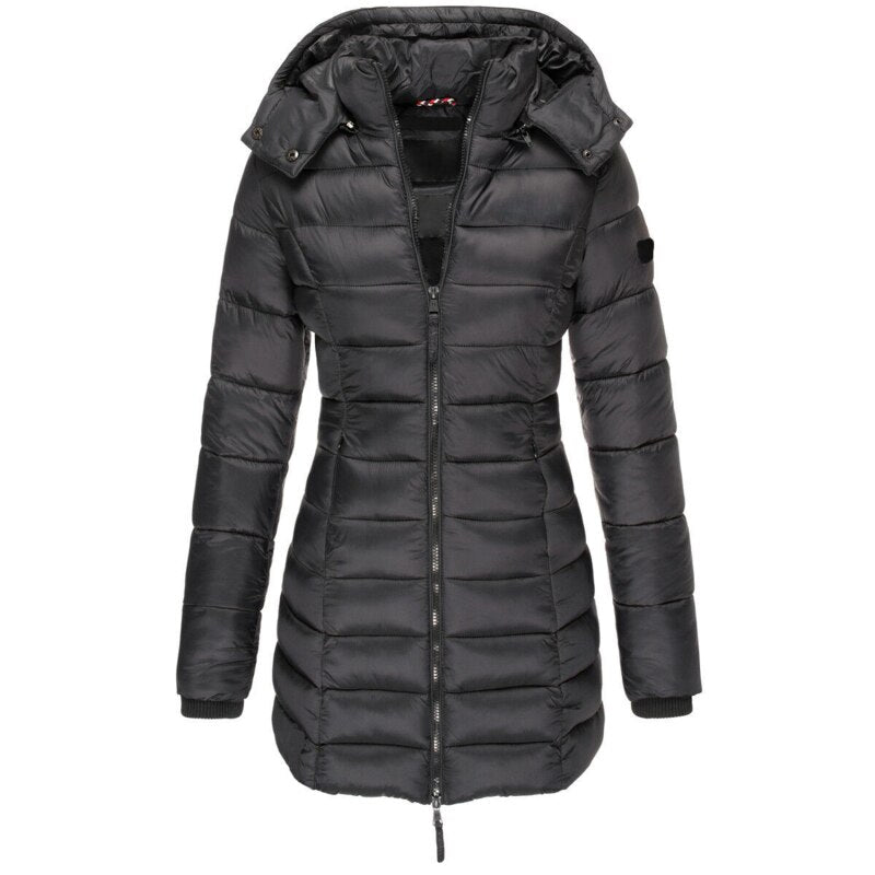 Women's Down Filled Parka Coat Long Hooded Waterproof Black