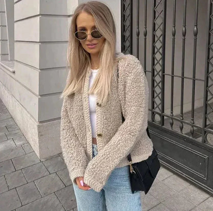 Women's Teddy Fleece Jacket Soft Button Front Casual - VibreMode