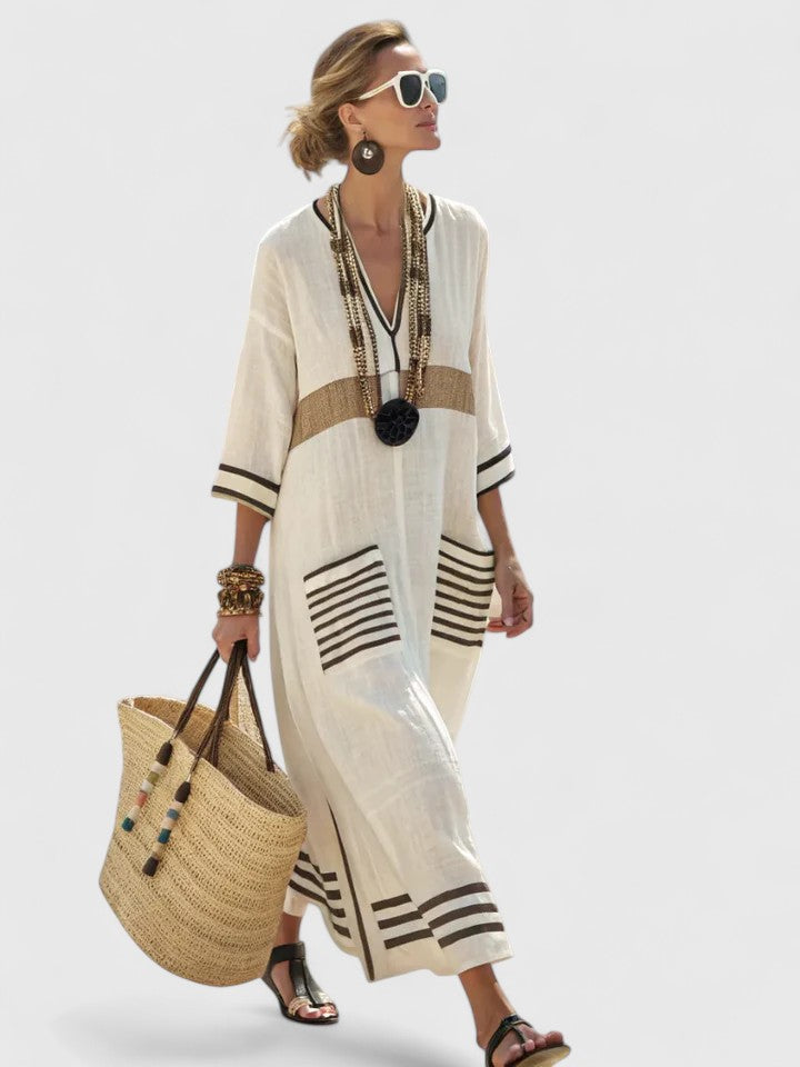 Women's Casual Striped V-Neck Maxi Dress