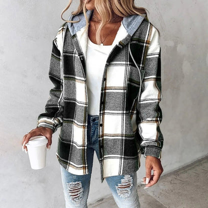 Women's Plaid Hooded Jacket - VibreMode
