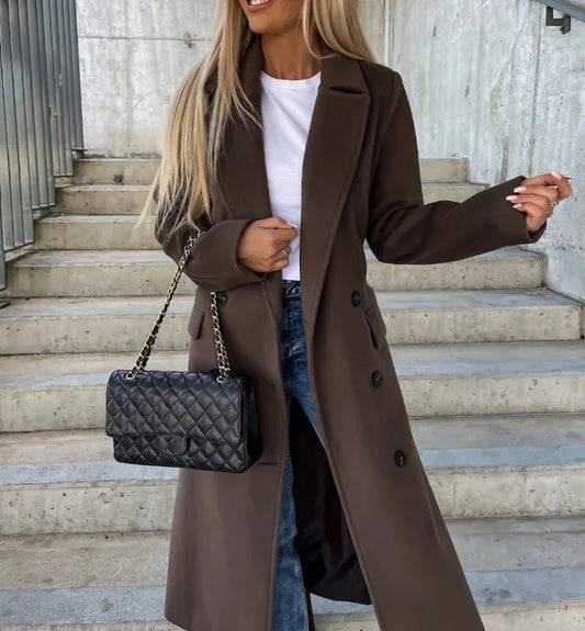 Women's Winter Coat Lapel Collar Button Closure - VibreMode