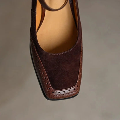 Women's Block Heel Pumps Ankle Strap Brogue