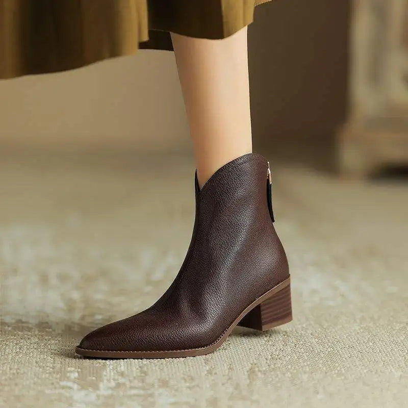Women's Pointed Ankle Boots Slip On Heel Design