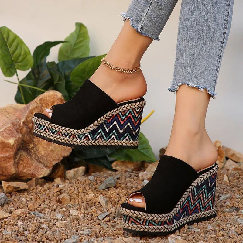 Women's Wide Fit Wedge Sandals Cushioned Brown