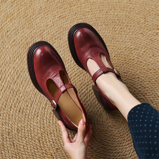 Comfortable Low Block Heel Round Toe Mary Jane Shoes - VibreMode