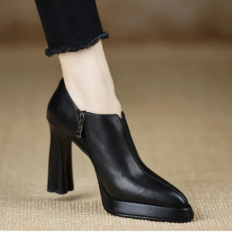 Elegant Women's High Block Heel Zip Pumps