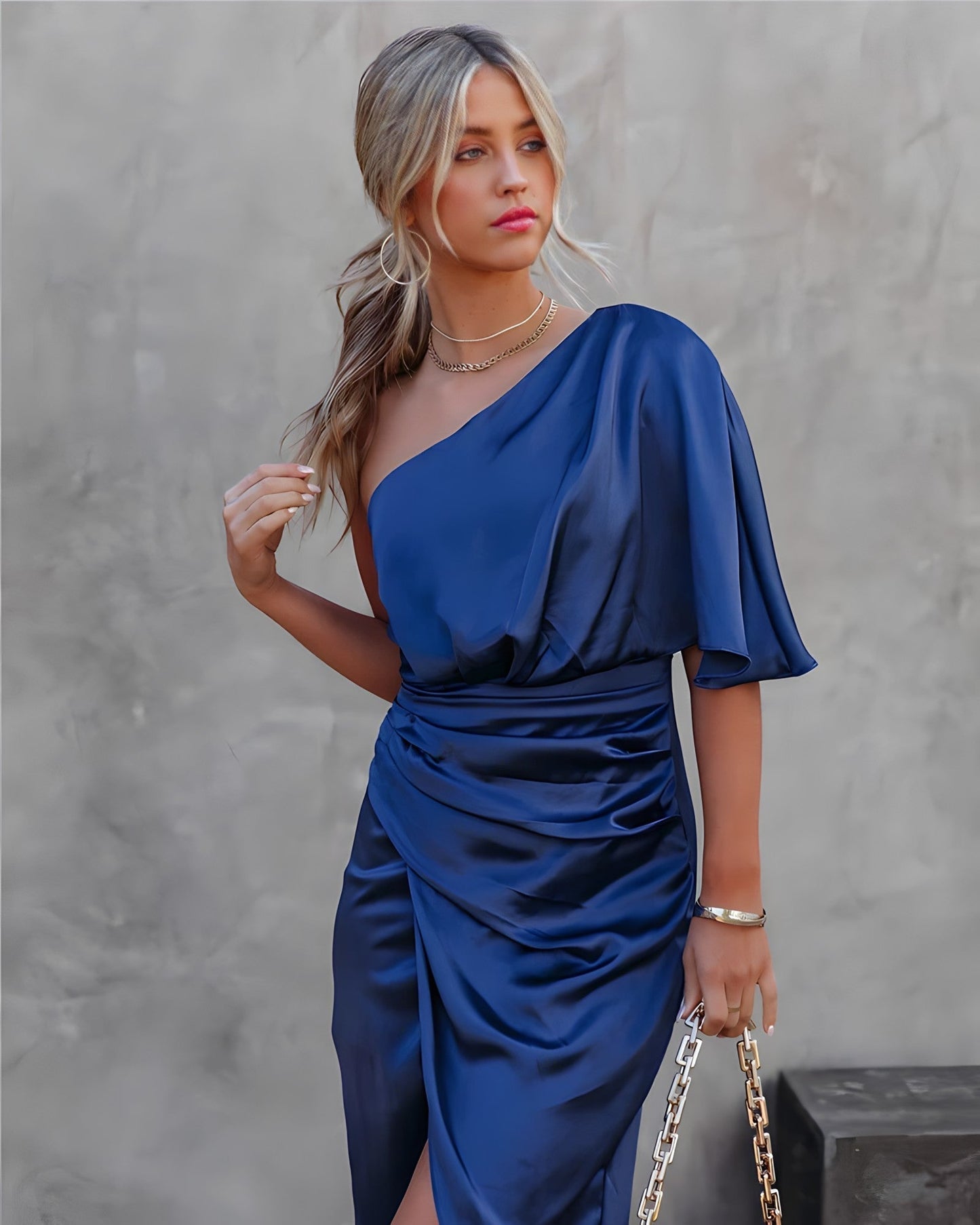 Elegant Asymmetrical Silk Evening Dress
