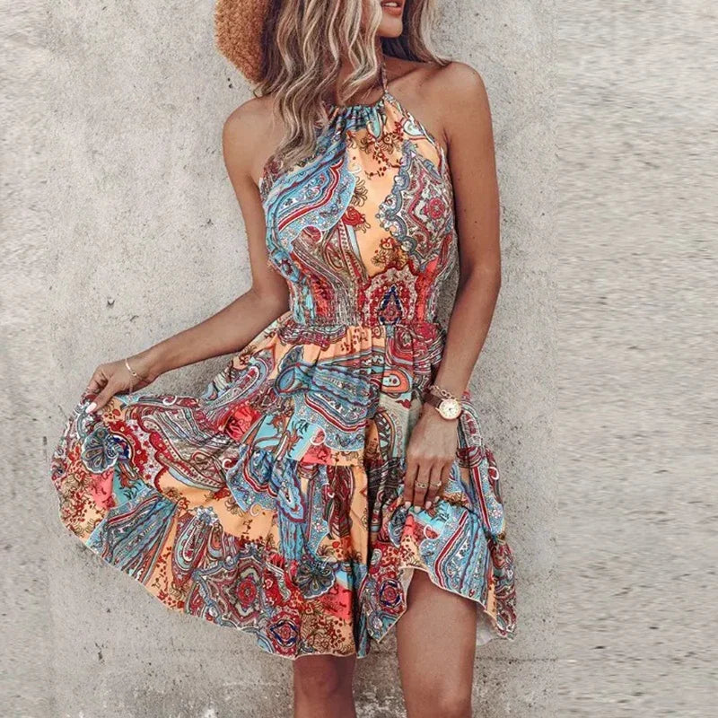 Chic Womens Halter Neck Floral Maxi Dress