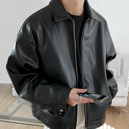 Men's Leather Bomber Jacket Oversized