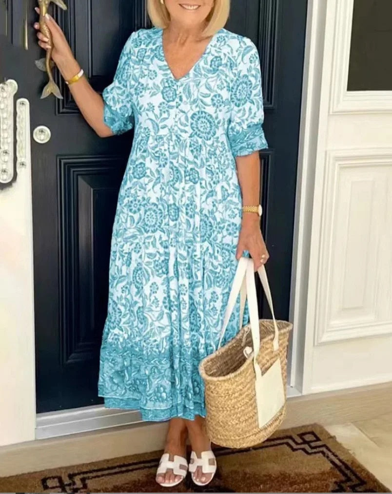 Elegant Women's V-Neck Floral Dress