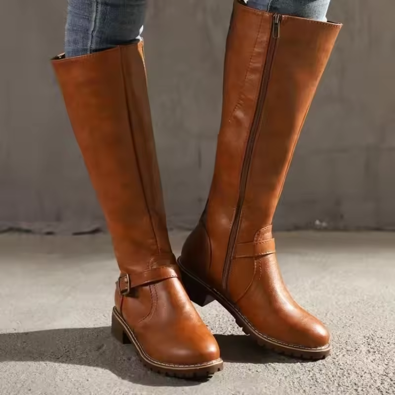 Women's Knee-High Boots Closed Toe Buckle Detail