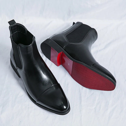 Men's Chelsea Boots Cap Toe Slip-On Leather Black